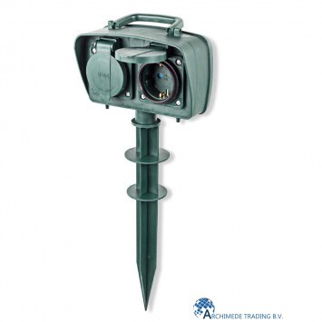 5412810290451 NEDIS 2-VOUDIGE TUIN STEKKERDOOS GROEN MET GRONDPEN 1_5 METER SNOER VERLENGSNOER IP44