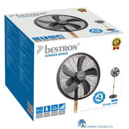 8712184055838 BESTRON DFS45WB DESIGN STATIEFVENTILATOR 45 CM ZWART EN HOUTKLEUR 50 WATT DEGELIJK 5 JAAR GARANTIE