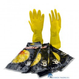 ALLE MATEN SHIELD RUBBER HUISHOUDHANDSCHOENEN GEEL 